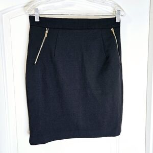 H&M Black Pencil Skirt with Gold Zippers Size 10